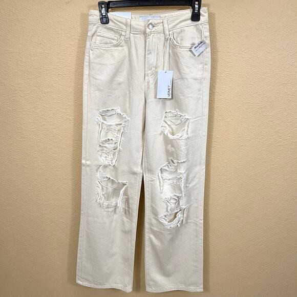 Vervet Jodie 90's Cream Dad Jeans Wide Leg Distressed Womens 25 NWT - Picture 1 of 11